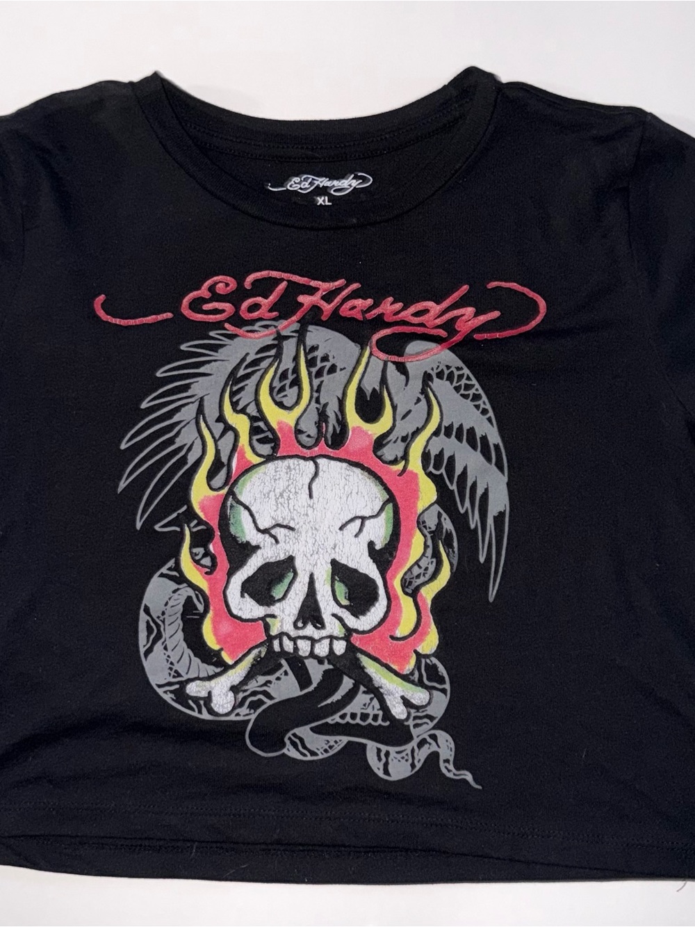 Ed Hardy Black Tee with Flaming Skull Graphic